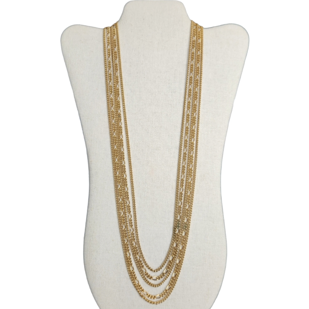 Vintage Monet Gold Tone Multi Strand Chain Necklace Baddie Mob Wife